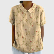 Éloise Fairverne | Green Floral Print Short Sleeve Blouse