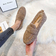 Rosette Faircliff | Plush Sherpa Moccasin Flats in Cream