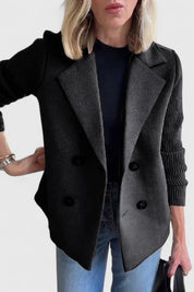 Eleanor Whitmore | Pink Double-Breasted Blazer with Contrast Knit Sleeves