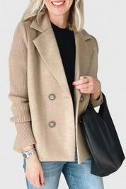 Eleanor Whitmore | Pink Double-Breasted Blazer with Contrast Knit Sleeves