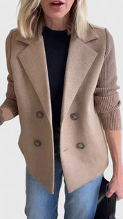 Eleanor Whitmore | Pink Double-Breasted Blazer with Contrast Knit Sleeves