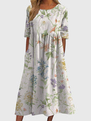 Rowena Beauclaire | Blue Floral Midi Dress with Half Sleeves