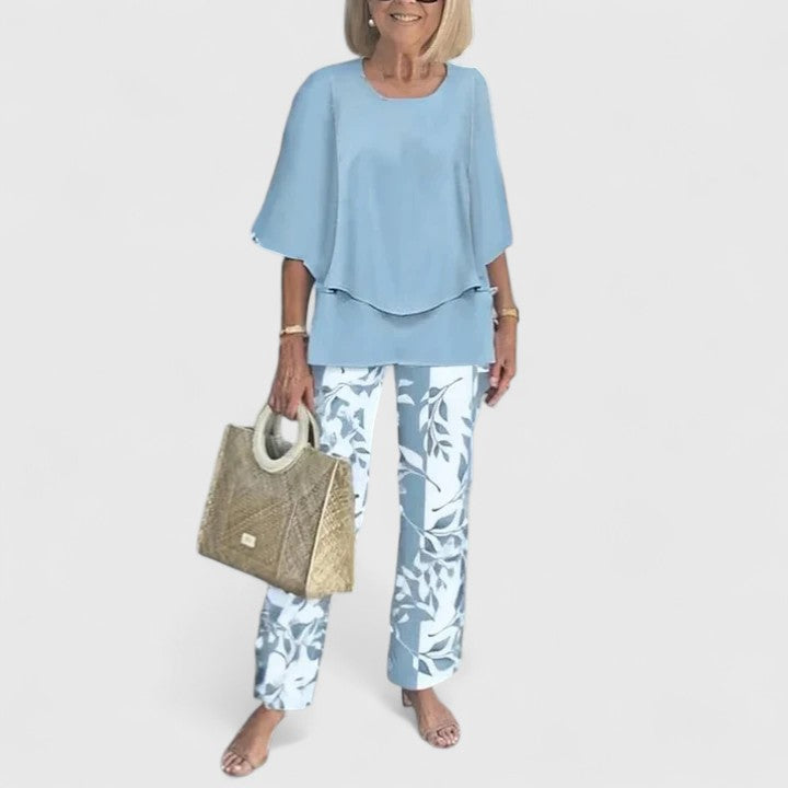 Corinne Valbelle | Floral Print Wide-Leg Pants Matching Set