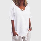 Sylvette Morraine | Elegant Loose V-Neck Top in Pink