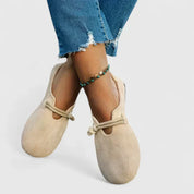 Aurelia Stonefort | Beige Suede Slip-On Flat Loafers