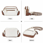 Henriette Beausoleil | White Leather Crossbody Bag with Floral Strap