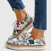 Rosalinde Hartcourt | Floral Print Cork Platform Sneakers