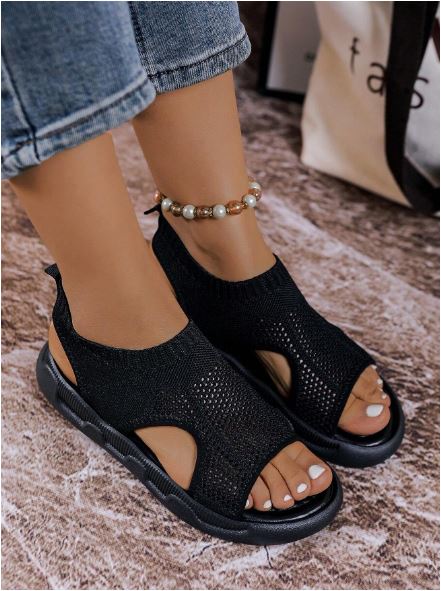 Elspeth Carrington | Cream Knit Platform Open Toe Slip-On Sandals