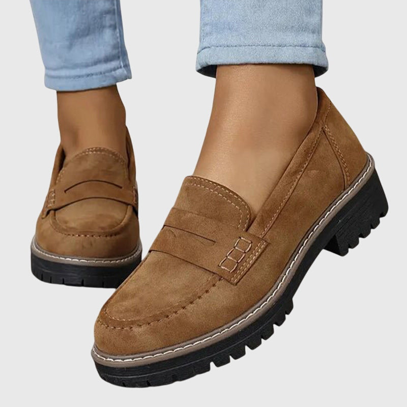 Portia Ellsworth | Black Suede Platform Penny Loafers