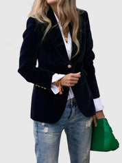 Genevieve Ashford | Navy Velvet Single-Button Blazer
