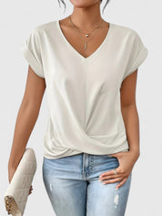 Elspeth Montclair | Beige V-Neck Twist Front Blouse