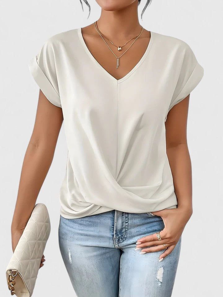 Elspeth Montclair | Beige V-Neck Twist Front Blouse