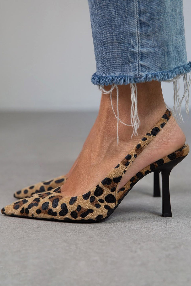 Seraphelle Fontecourt | Khaki Leopard Print Pointed Toe Slingback Heels