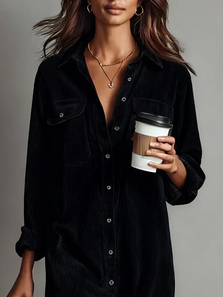 Corinthia Blackwell | Camel Corduroy Midi Shirt Dress
