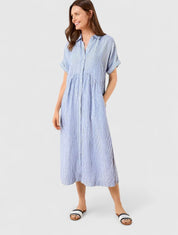 Marisol Cleverton | Blue Striped Linen Midi Shirt Dress