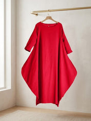Aurore Bellefontaine | Oversized Blue Linen Boho Maxi Dress with 3/4 Sleeves