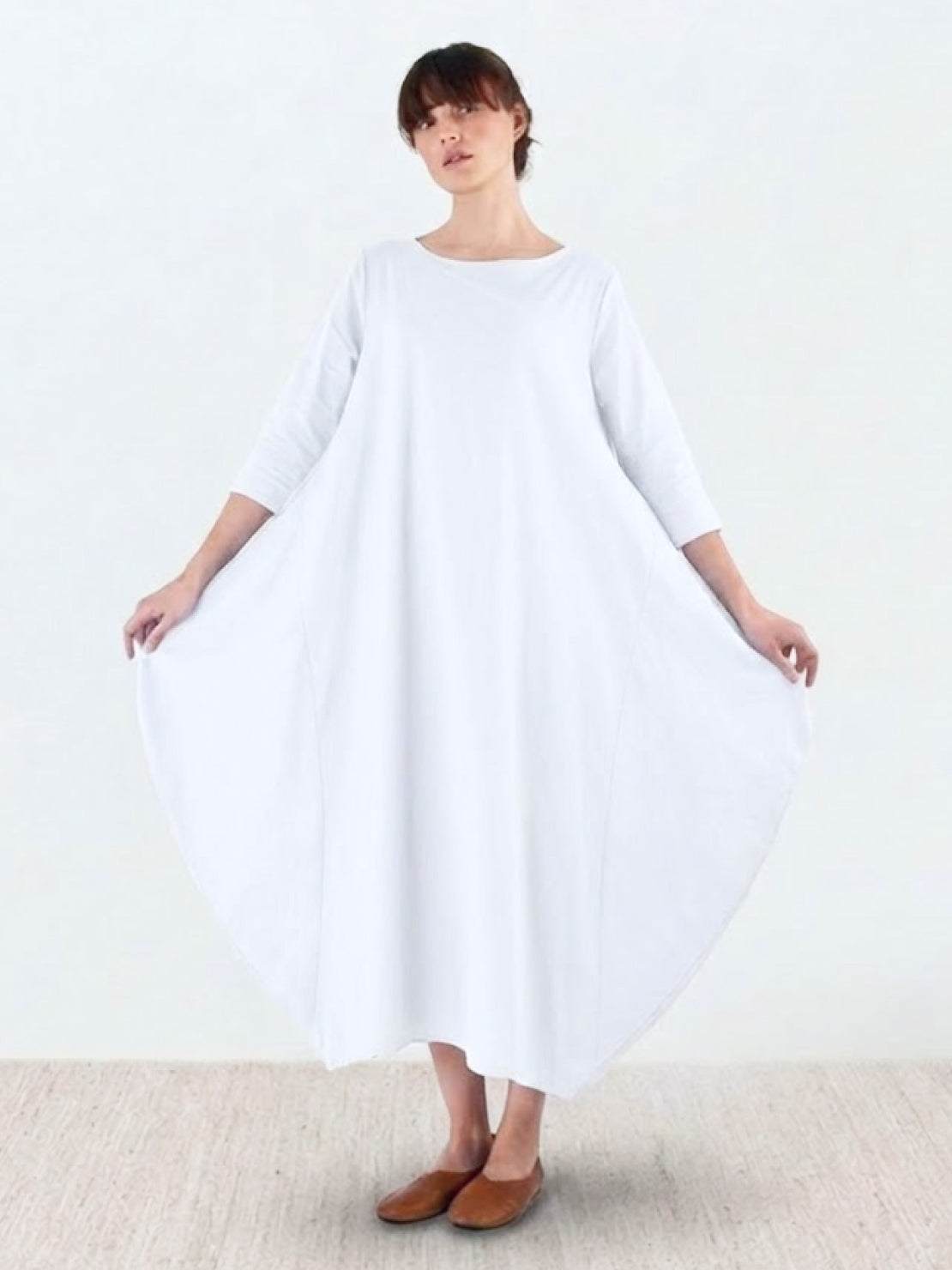 Aurore Bellefontaine | Oversized Blue Linen Boho Maxi Dress with 3/4 Sleeves