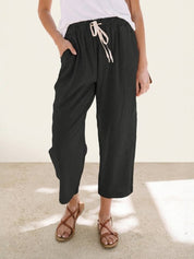 Elaine Beauchamp | Women's Linen-Look Drawstring Straight-Leg Trousers