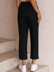 Elaine Beauchamp | Women's Linen-Look Drawstring Straight-Leg Trousers