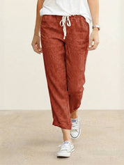 Elaine Beauchamp | Women's Linen-Look Drawstring Straight-Leg Trousers