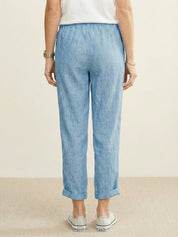 Elaine Beauchamp | Women's Linen-Look Drawstring Straight-Leg Trousers