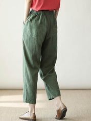 Elaine Beauchamp | Women's Linen-Look Drawstring Straight-Leg Trousers