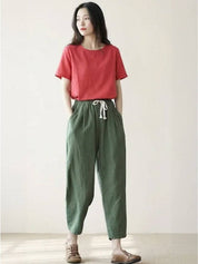 Elaine Beauchamp | Women's Linen-Look Drawstring Straight-Leg Trousers