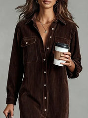 Corinthia Blackwell | Camel Corduroy Midi Shirt Dress