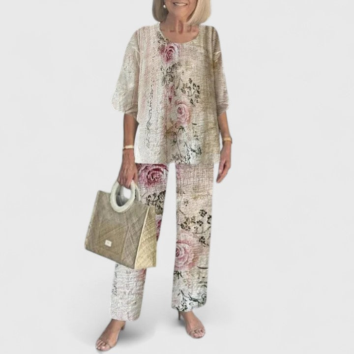 Corinne Valbelle | Floral Print Wide-Leg Pants Matching Set