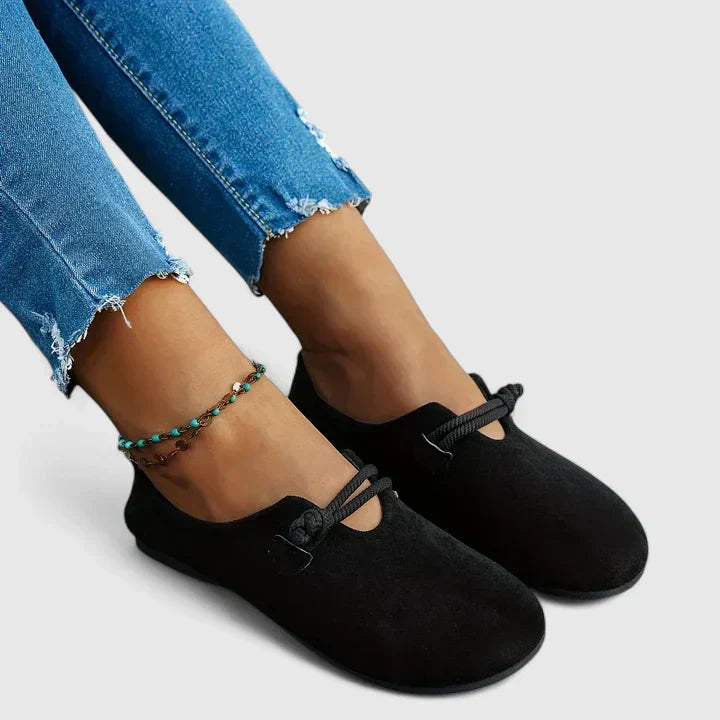 Aurelia Stonefort | Beige Suede Slip-On Flat Loafers
