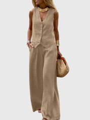 Ottilie Vanbrace | Linen-Look Wide-Leg Two-Piece Vest Set