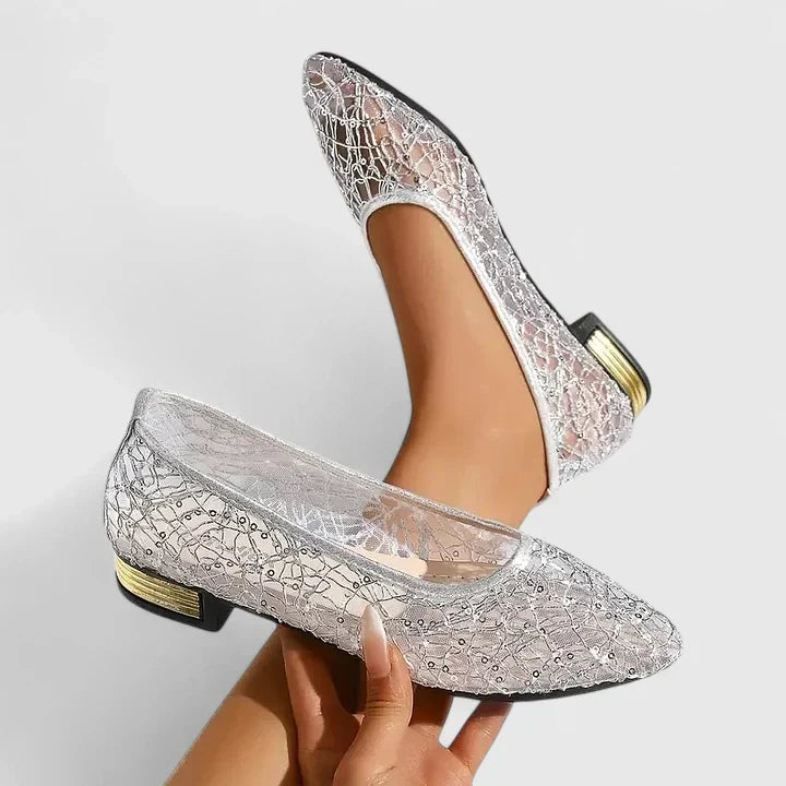 Arabella Kensington | Gold Lace Orthopedic Flat Loafers