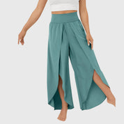 Colette Deveraux | Teal Wide-Leg Split Pants with High Waist