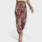 Giselle Tamberlaine | Boho Ethnic Print Smocked Waist Harem Pants