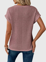 Thalia Wentmore | Rust Orange Waffle Knit Crew Neck Blouse