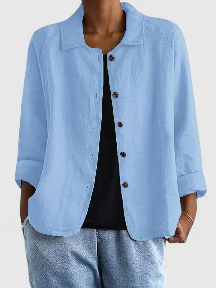 Théodora Wentbridge | Pink Linen-Blend Button-Front Shirt