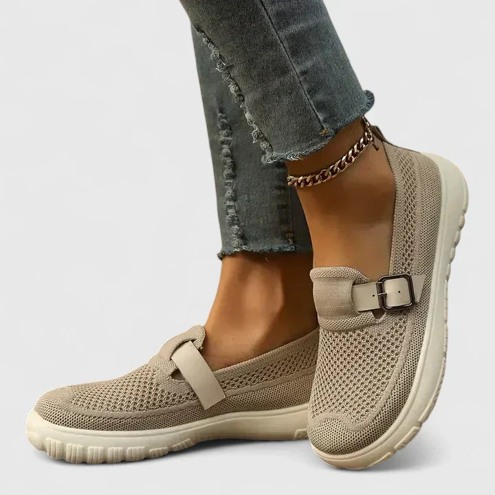 Claudette Fairbourne | Women's Mesh Slip-On Sneakers with Buckle Strap