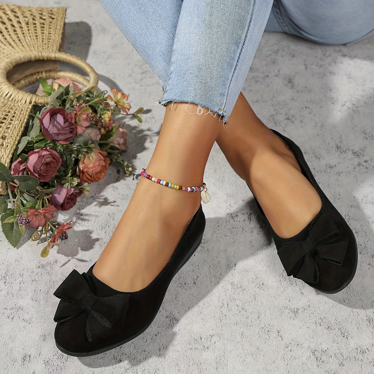 Clarisse Duvernois | Grey Bow Detail Orthopedic Ballet Flats
