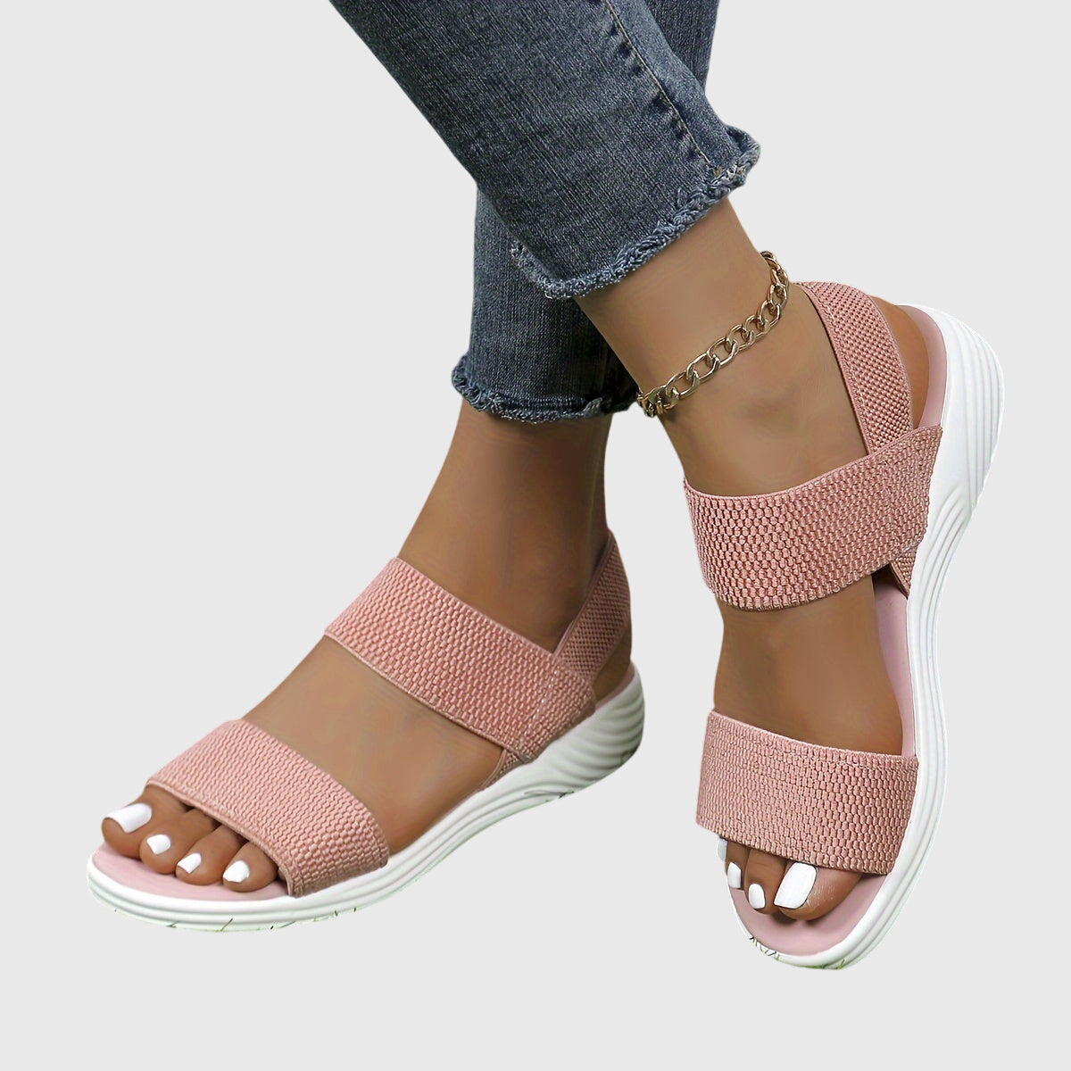 Auriane Whitfield | Black Double-Strap Orthopedic Flat Sandals