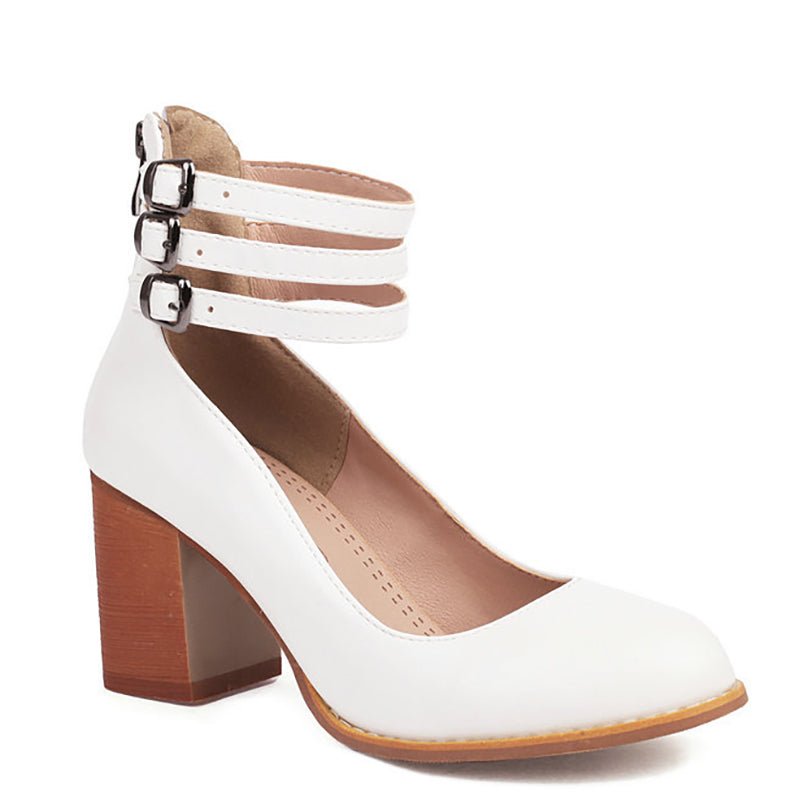 Mathilde Renoncourt | Tan Block Heel Sandal with Double Ankle Strap