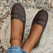 Luciana Velthorpe | Beige Perforated Slip-On Comfort Flats