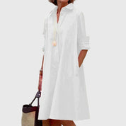 Rosalinde Westmore | Red Midi Shirt Dress with Pockets