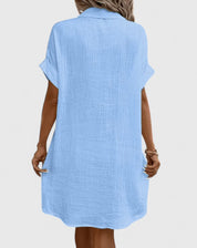 Arabella Winslow | Yellow Button-Down Short Sleeve Mini Shirt Dress