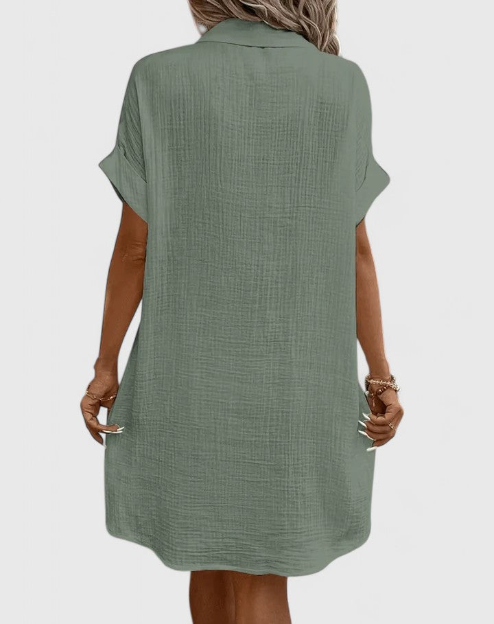 Arabella Winslow | Yellow Button-Down Short Sleeve Mini Shirt Dress