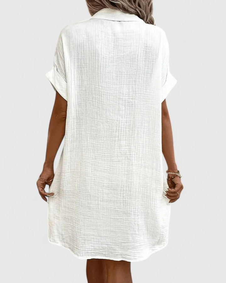 Arabella Winslow | Yellow Button-Down Short Sleeve Mini Shirt Dress