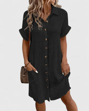 Arabella Winslow | Yellow Button-Down Short Sleeve Mini Shirt Dress