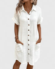 Arabella Winslow | Yellow Button-Down Short Sleeve Mini Shirt Dress