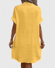 Arabella Winslow | Yellow Button-Down Short Sleeve Mini Shirt Dress