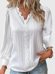 Céleste Fontaine | Yellow Lace Trim V-Neck Pullover Blouse