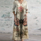 Fleurdelise Ashgrove | Floral Patchwork Maxi Dress with V-Neck